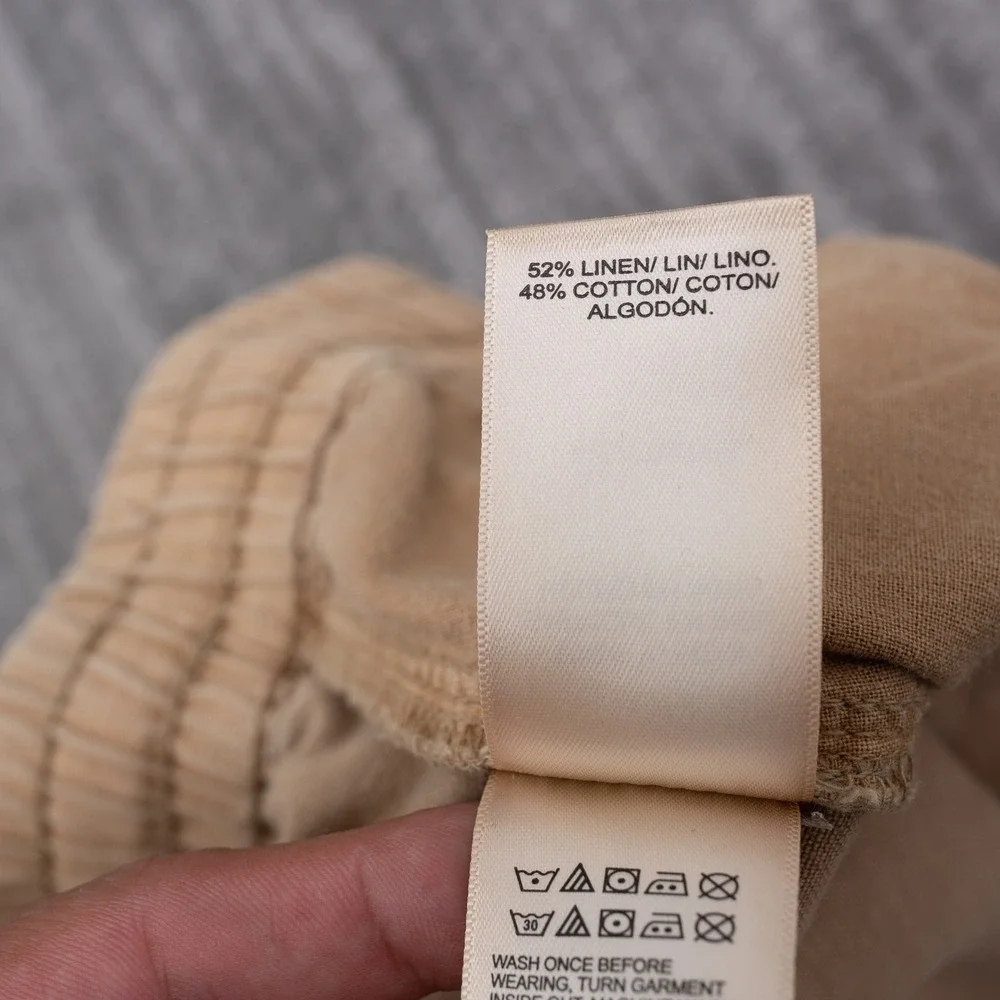 Lucky Brand Mens XXL Tan Linen Cotton Blend Elastic Drawstring Straight Pants